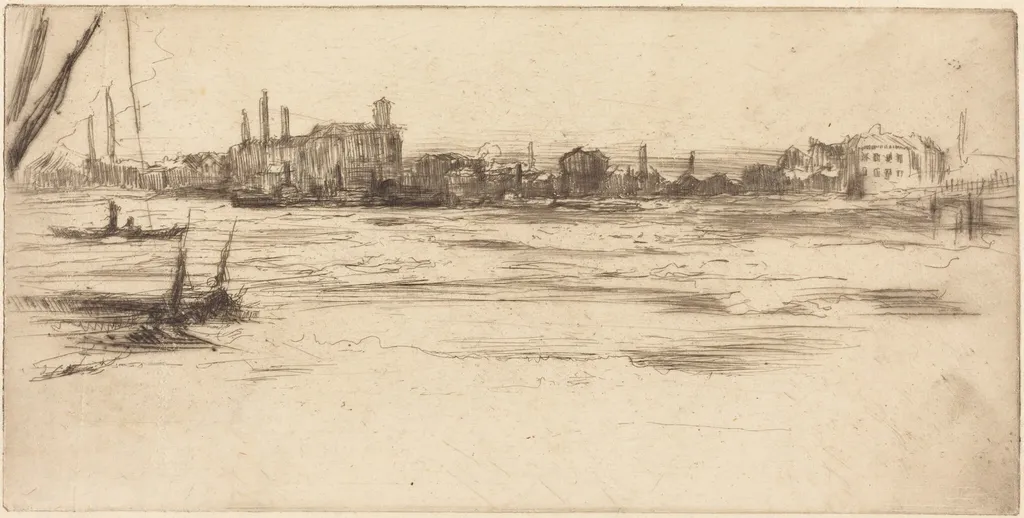 The Troubled Thames, by James McNeill Whistler, ink, 1875