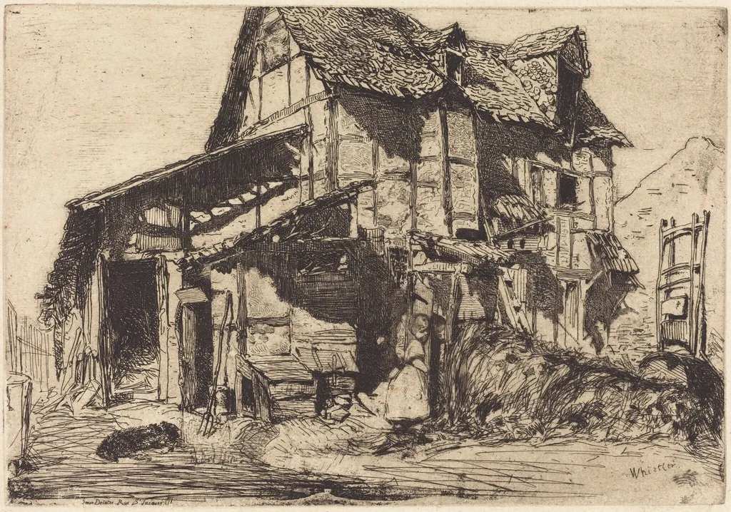 The Unsafe Tenement, by James McNeill Whistler, ink, 1858