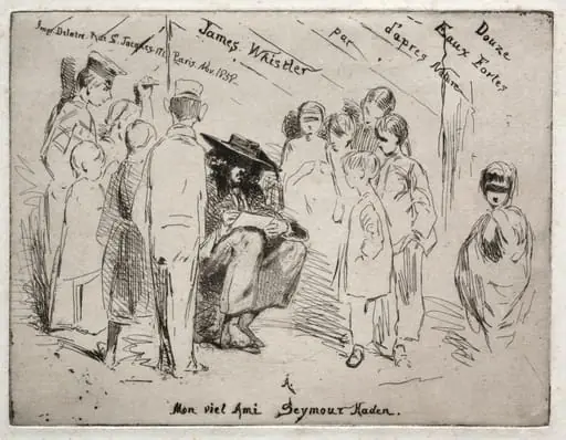 Twelve Etchings from Nature:  Title Page - Delauney Sketching, by James McNeill Whistler