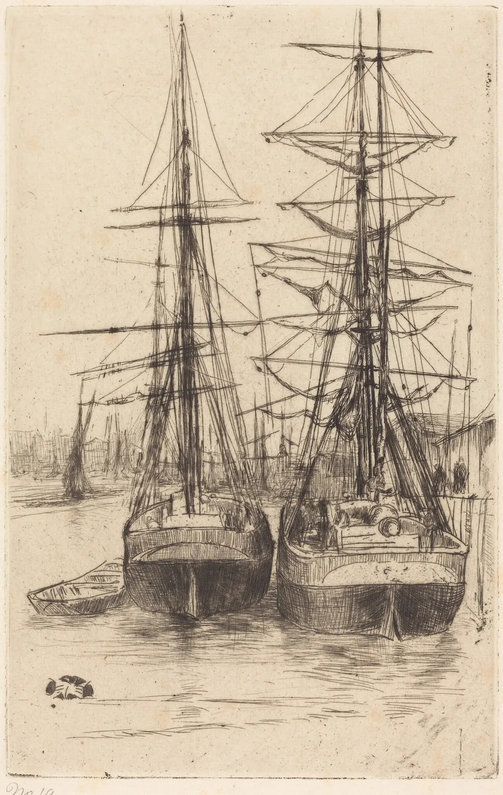 Two Ships, by James McNeill Whistler, ink, 1875