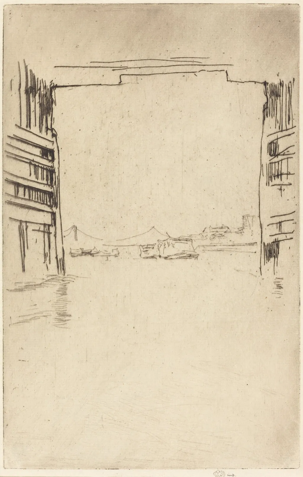 Under Old Battersea Bridge, by James McNeill Whistler, ink, 1879