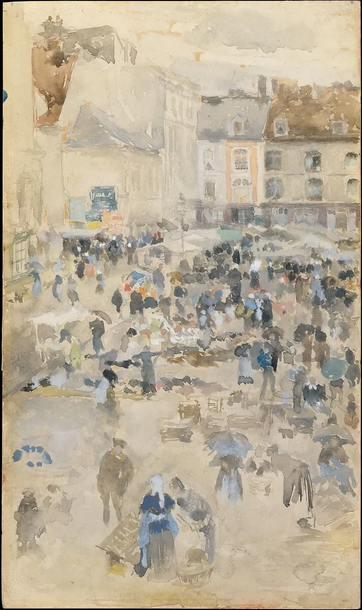 Variations in Violet and Grey—Market Place, Dieppe, by James McNeill Whistler, watercolor, 1885