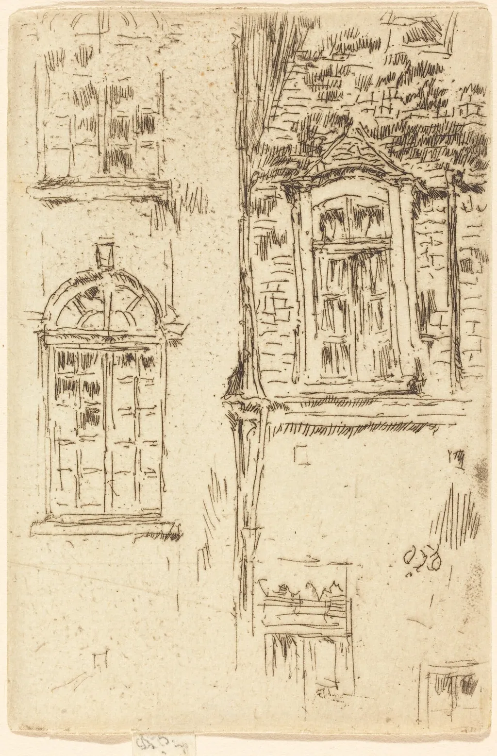 Windows Opposite Hotel, Bourges, by James McNeill Whistler, ink, 1888