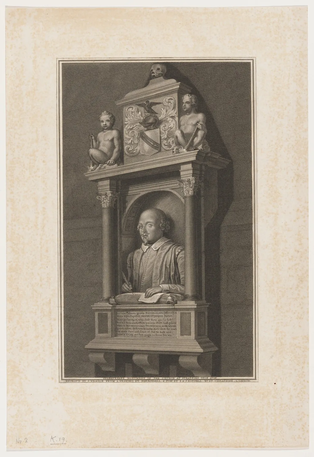 Shakespeare Monument in Church at Stratford-on-Avon, by James Neagle, ink, 1796