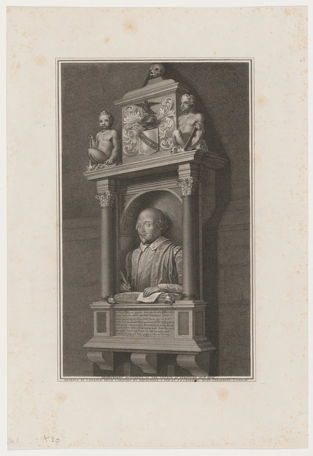 Shakespeare Monument in Church at Stratford-on-Avon, by James Neagle, ink, 1796