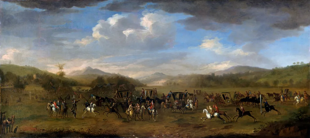 The Finish of a Horse Race with a Country Fair in the Background, by James Ross, oil, 1718