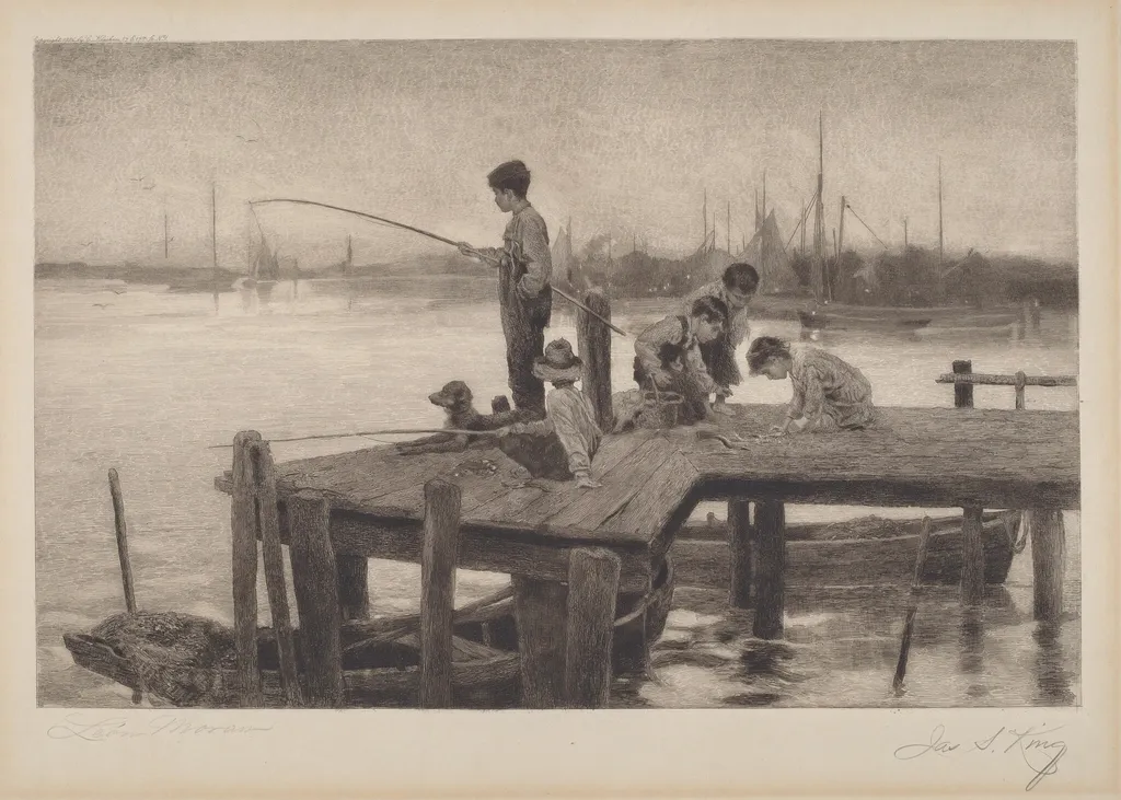 Young Anglers, by James S. King, ink, 1886