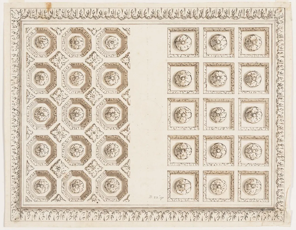 Design for a coffered ceiling set within an acanthus frame, by James, Sir Thornhill, 1750