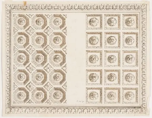 Design for a coffered ceiling set within an acanthus frame, by James, Sir Thornhill