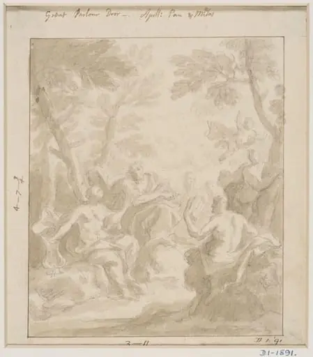Design for an overdoor painting depicting Apollo, Pan and Midas, by James, Sir Thornhill