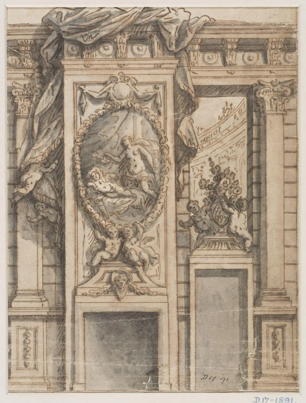 Design for wall decoration, possibly at Chatsworth, Derbyshire, by James, Sir Thornhill, 1720