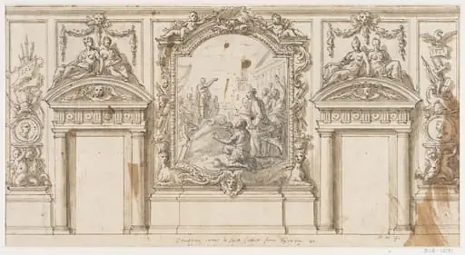 Early project design for the lower wall of the Great Hall at Moor Park, Hertfordshire, by James, Sir Thornhill