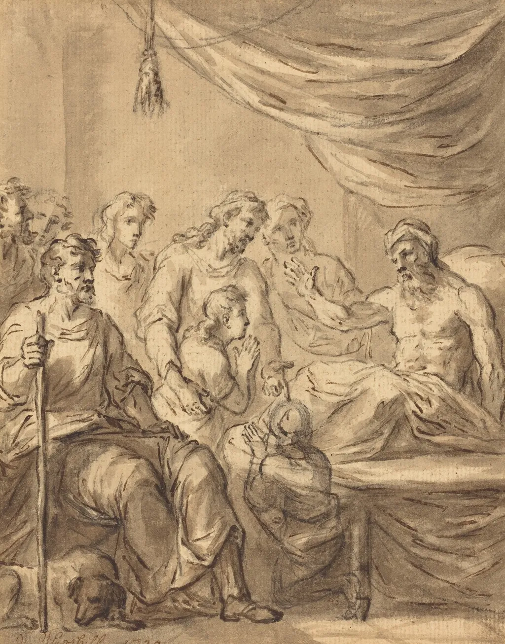 Jacob Allowing Benjamin to Go to Egypt with His Brothers, by James, Sir Thornhill, ink, 1722