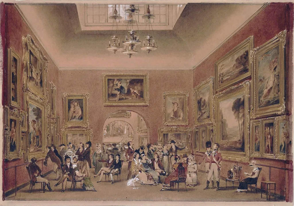 The Interior of the British Institution, by James Stephanoff, watercolor, 1817