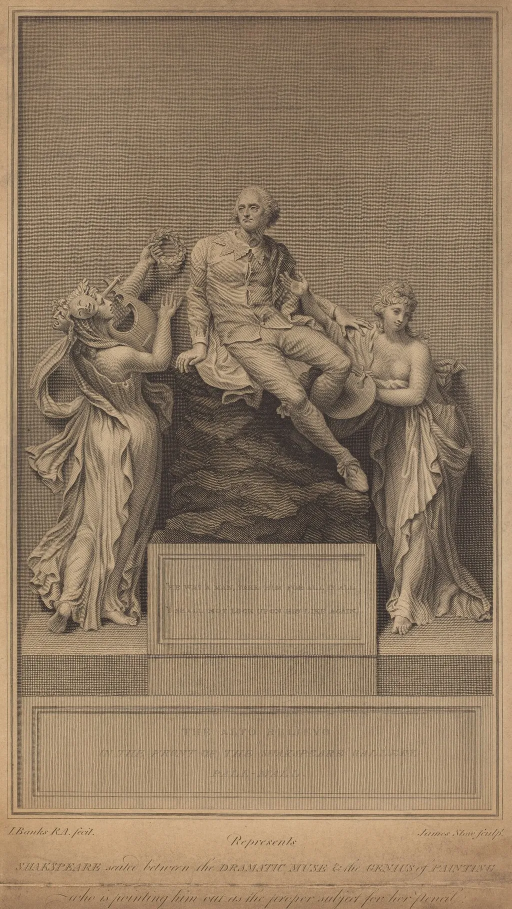 Monument to William Shakespeare, by James Stow, ink, 1798