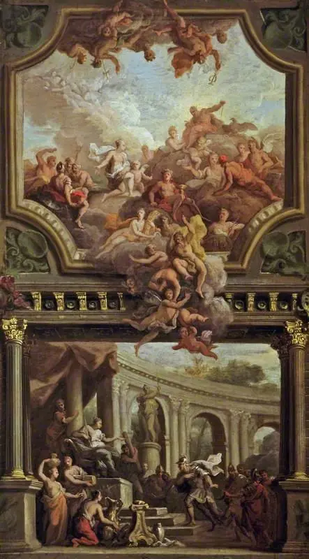 Aeneas before Dido, and Venus Supplicating Jupiter (sketch for a wall and ceiling decoration), by James Thornhill