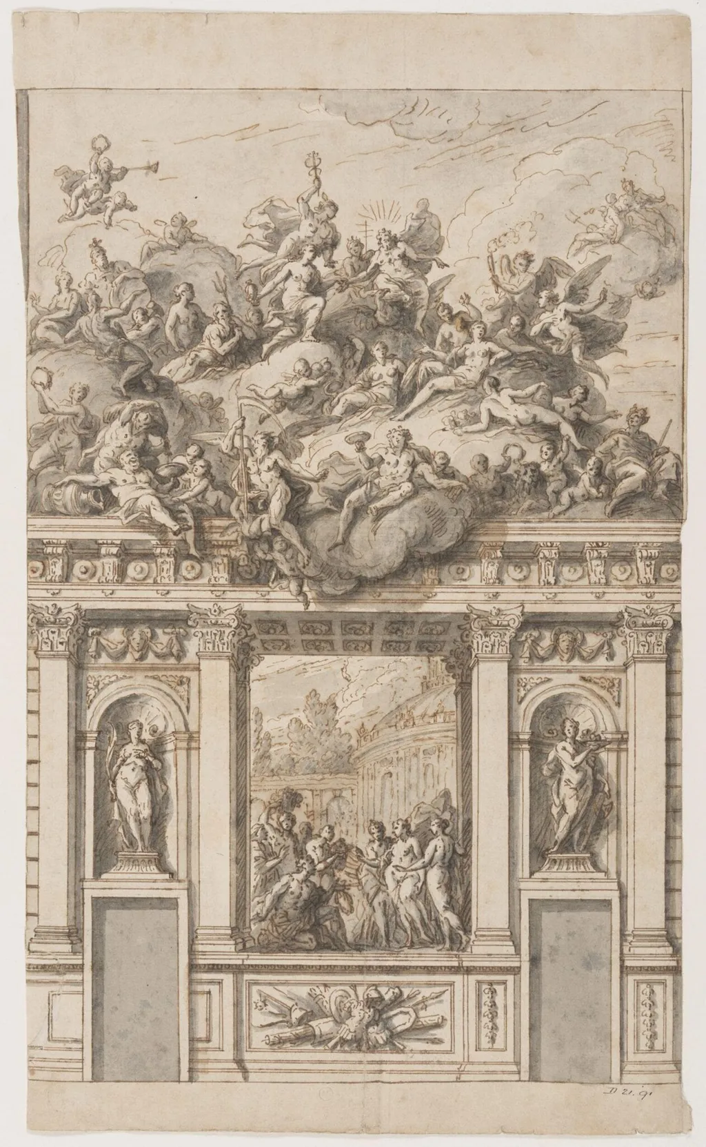 Design for a wall and ceiling painting, possibly for Chatsworth, Derbyshire, by James Thornhill, 1706