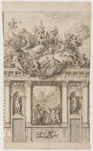 Design for a wall and ceiling painting, possibly for Chatsworth, Derbyshire, by James Thornhill