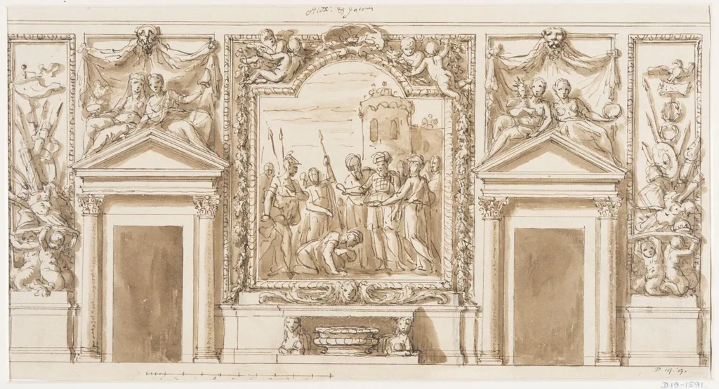Design for the lower wall of the Great Hall at Moor Park, Hertfordshire, by James Thornhill, 1725