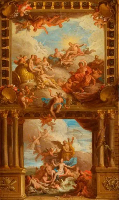 The Birth of Venus, and the Gods of Olympus  (sketch for a wall and ceiling decoration), by James Thornhill