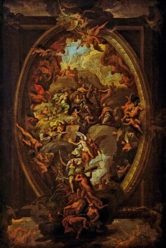 William and Mary Presenting the Cap of Liberty to Europe (sketch for the painted ceiling of the Great Hall, Greenwich Hospital), by James Thornhill, oil, 1710