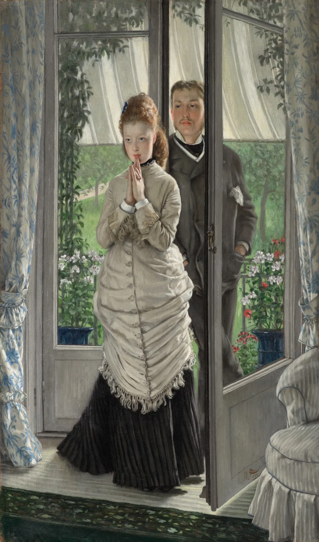 Two Figures at a Door (The Proposal?), by James Tissot, unspecified, 1872