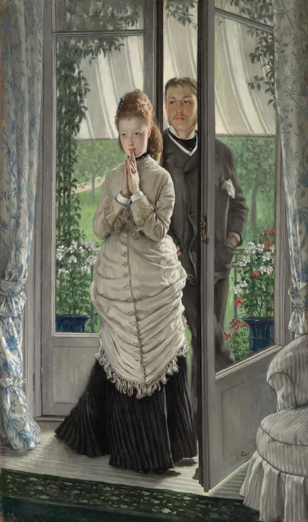 Two Figures at a Door (The Proposal?), by James Tissot