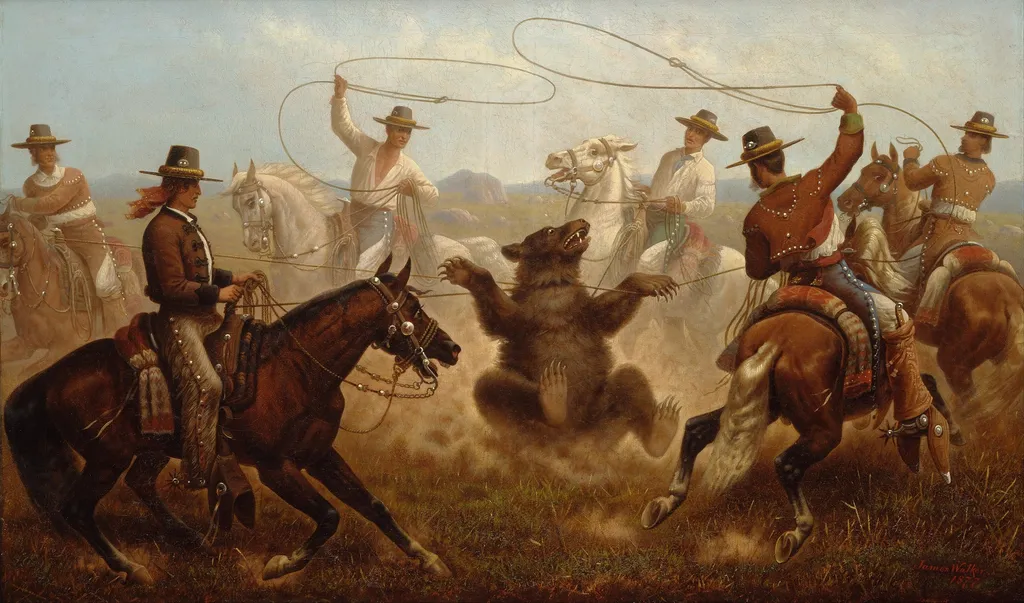 Cowboys Roping a Bear, by James Walker, oil