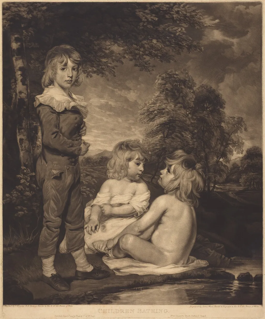 Children Bathing (The Hoppner Children), by James Ward, ink, 1804
