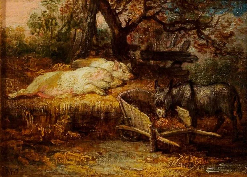 Donkey and Pigs, by James Ward, oil, 1819