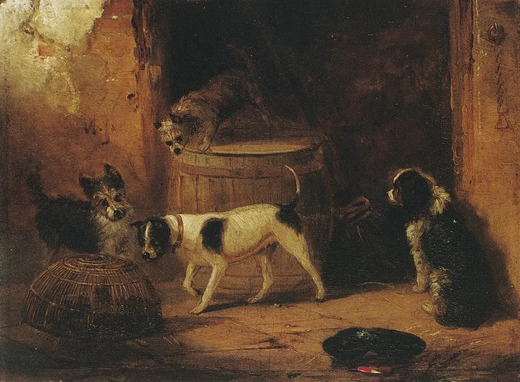 Perros ratoneros (Tit. Ant.: Perros y una jaula de ratones), by James Ward