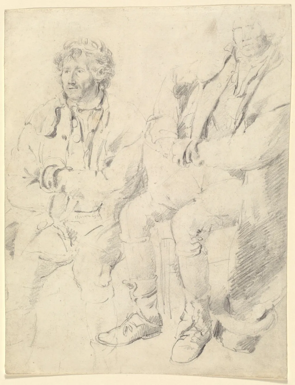 Two Studies of a Seated Man, by James Ward, graphite, 1814