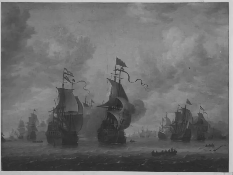 Sea battle between English and Dutch ships, by Jan Abrahamsz Beerstraaten