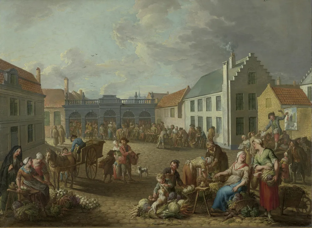 Pandreitje street in Bruges, by Jan Anton Garemyn, oil, 1790