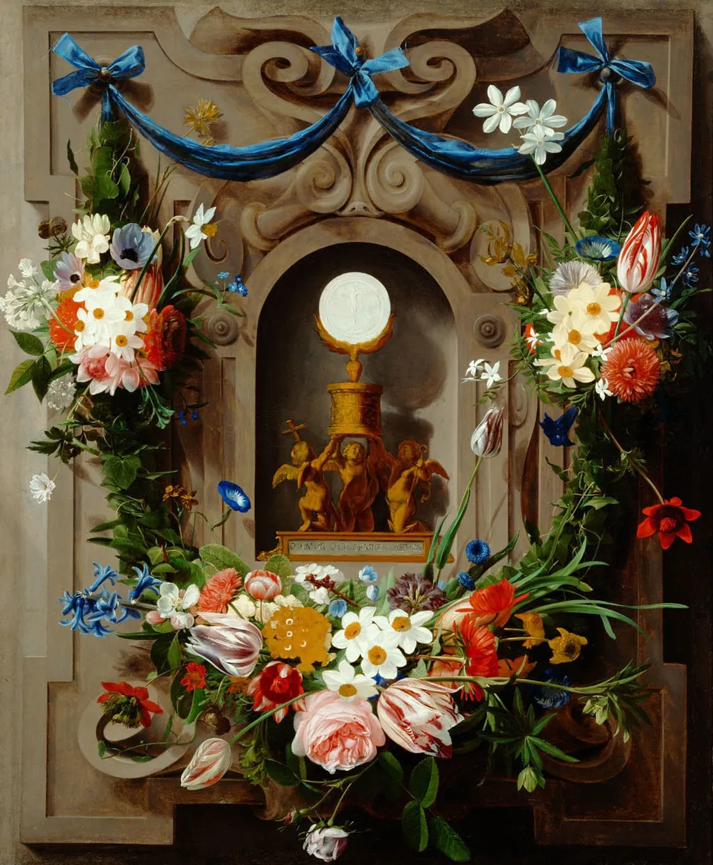 Eucharist in a Garland, by Jan Anton van der Baren, oil, 1650