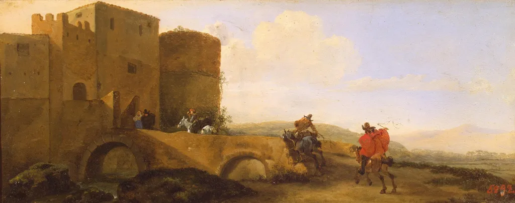 Riders Gallopping towards the Gates of the Fortress, by Jan Asselijn, oil, 1645