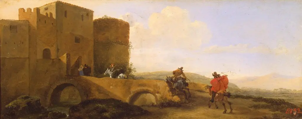 Riders Gallopping towards the Gates of the Fortress, by Jan Asselijn, 1645