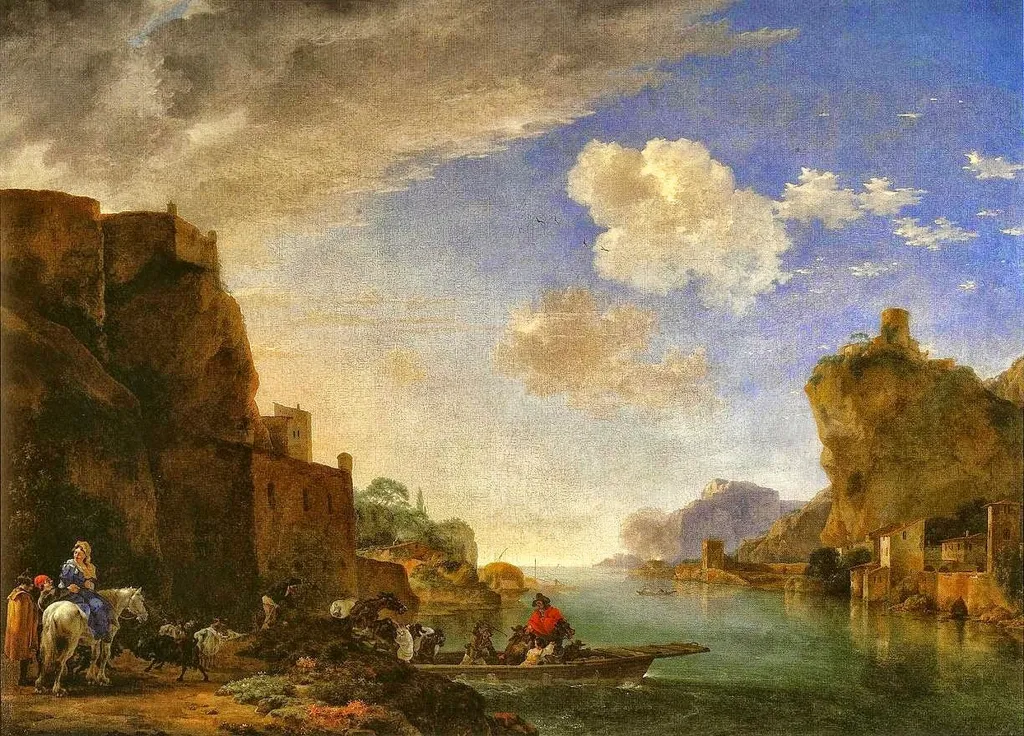 River Landscape with the Fort Saint-Jean and the Chateau Pierre-Scize in Lyon, by Jan Asselijn, oil, 1650