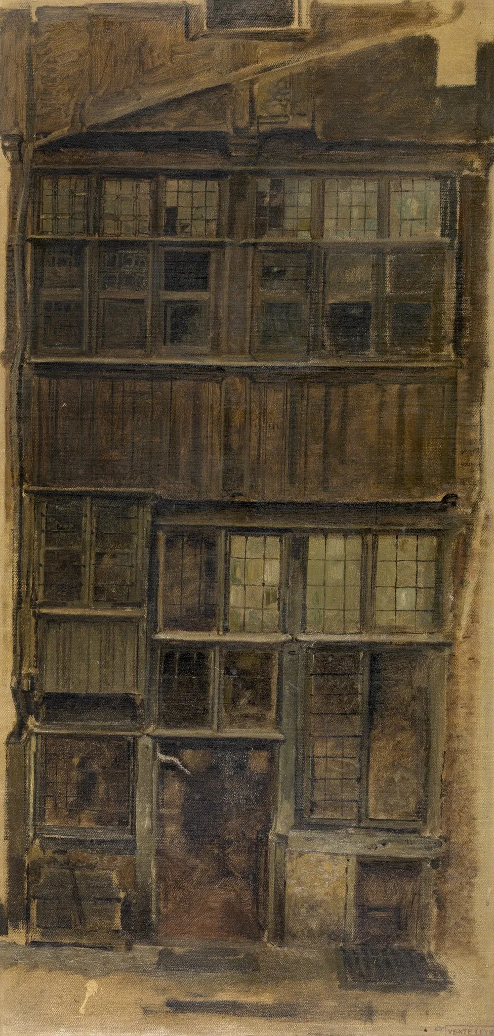 An Old Façade on the Melkmarkt, by Jan August Hendrik Leys, oil, 1853