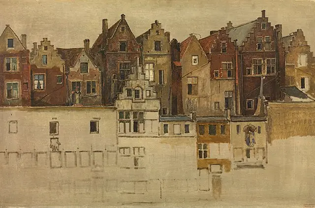 Houses on the Handschoenmarkt, by Jan August Hendrik Leys
