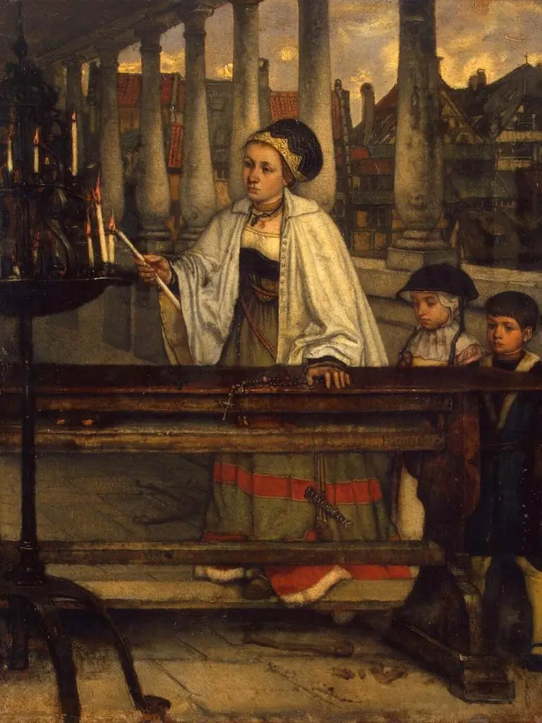 Vow. A Woman Lighting Candles, by Jan August Hendrik Leys