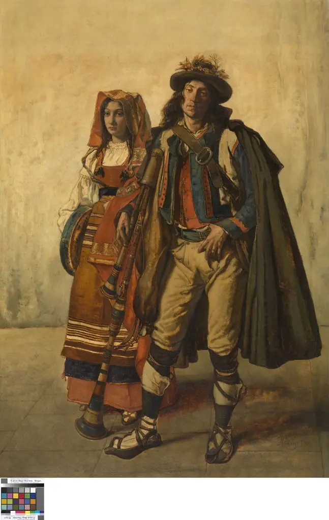 Zampogna player and his wife, by Jan August Hendrik Leys