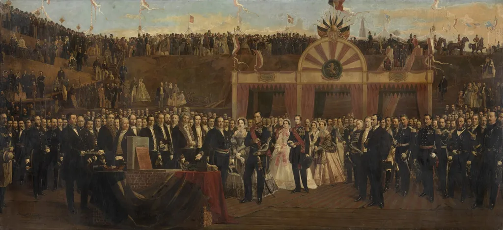 First Bricklaying of the Kattendijkdok in Antwerp, by Jan Baptist Huysmans, oil