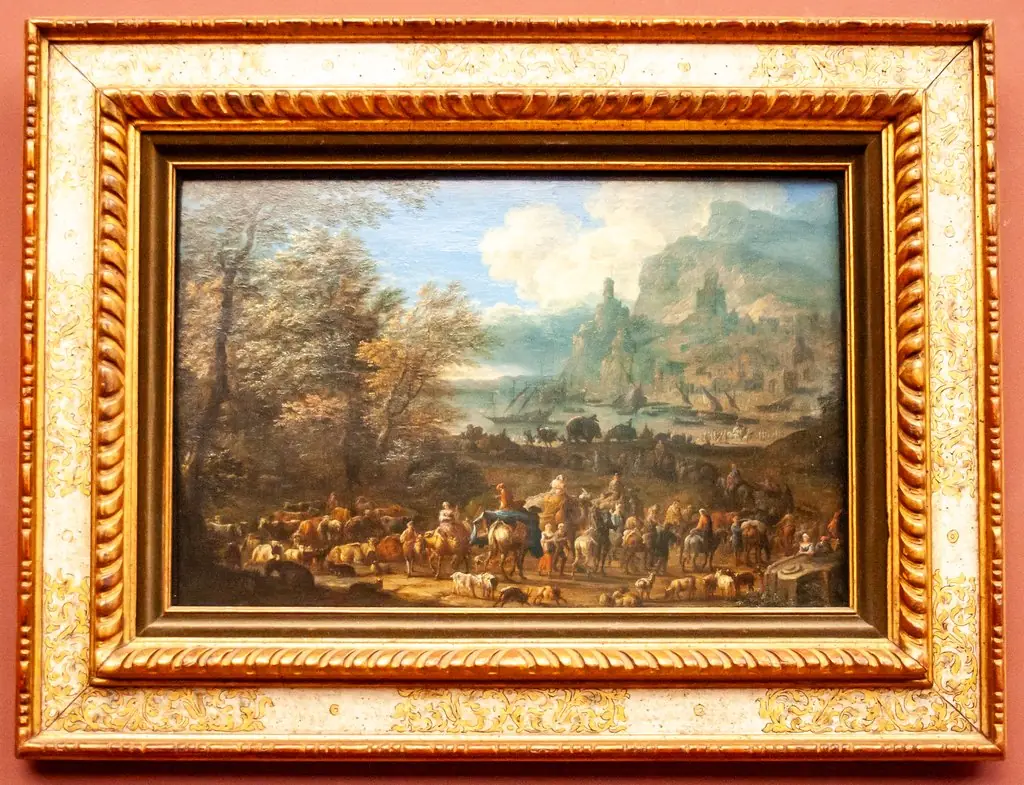 Landschap met figuren bij een inham aan de zee, by Jan Baptist van der Meiren