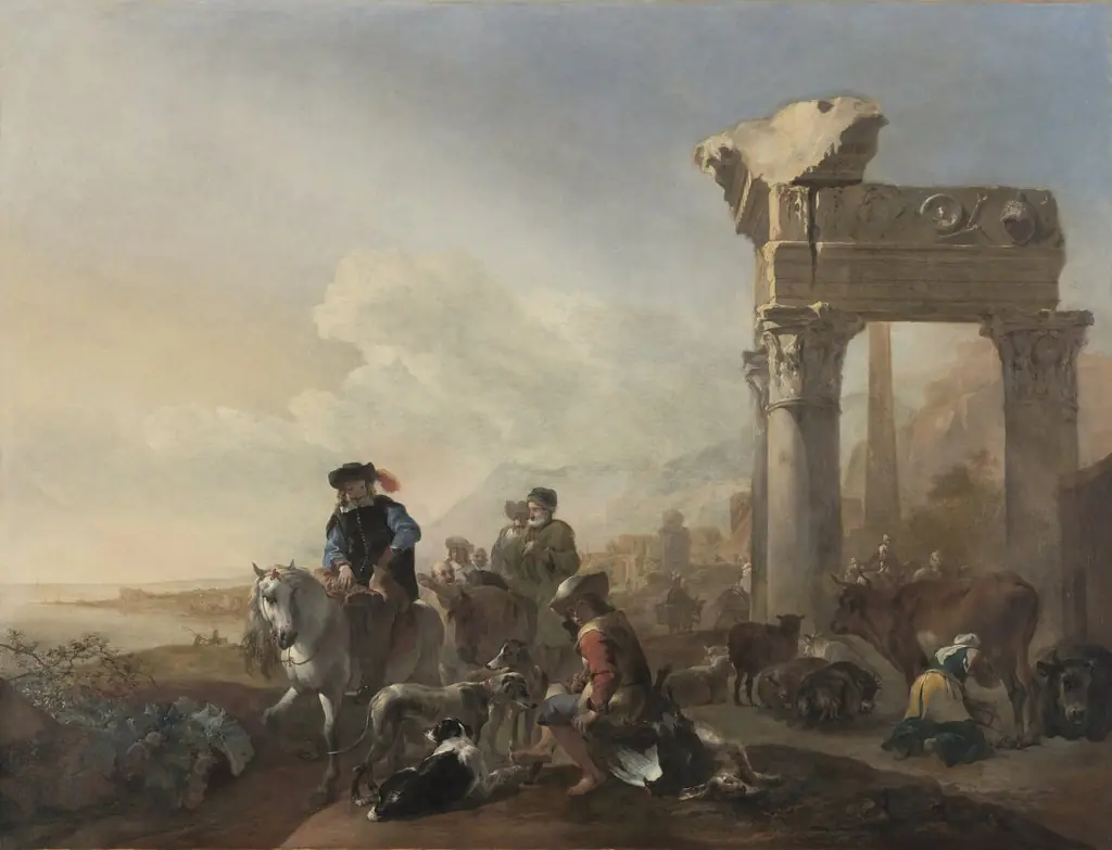 Hunters Near Ruins, by Jan Baptist Weenix