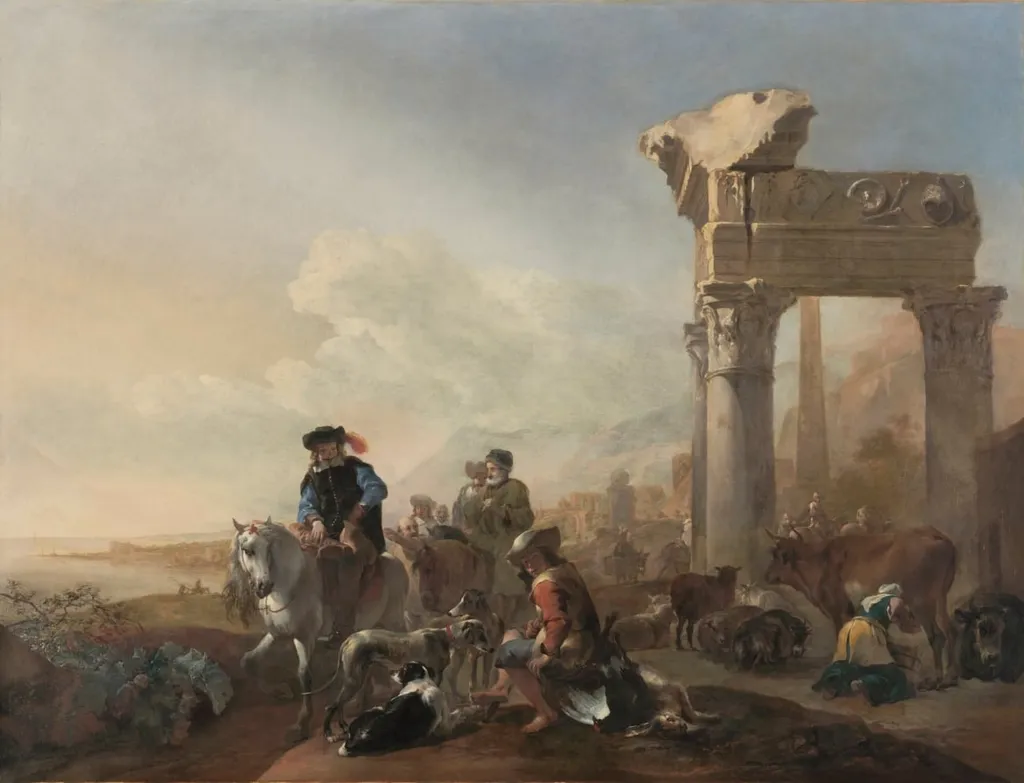 Hunters Near Ruins, by Jan Baptist Weenix, unspecified, 1648