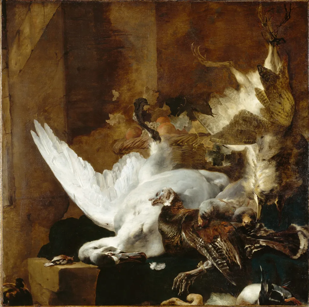 Still Life with a Dead Swan, by Jan Baptist Weenix, oil, 1651