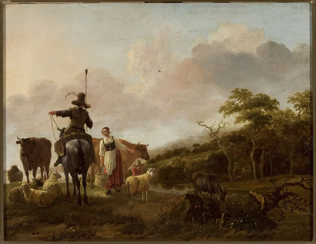 Pastoral landscape, by Jan Baptist Wolfaerts, oil, 1666
