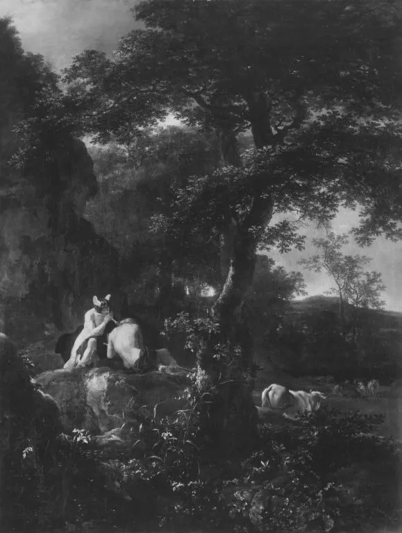 Italianate landscape with Mercury and Argus, by Jan Both, oil, 1650