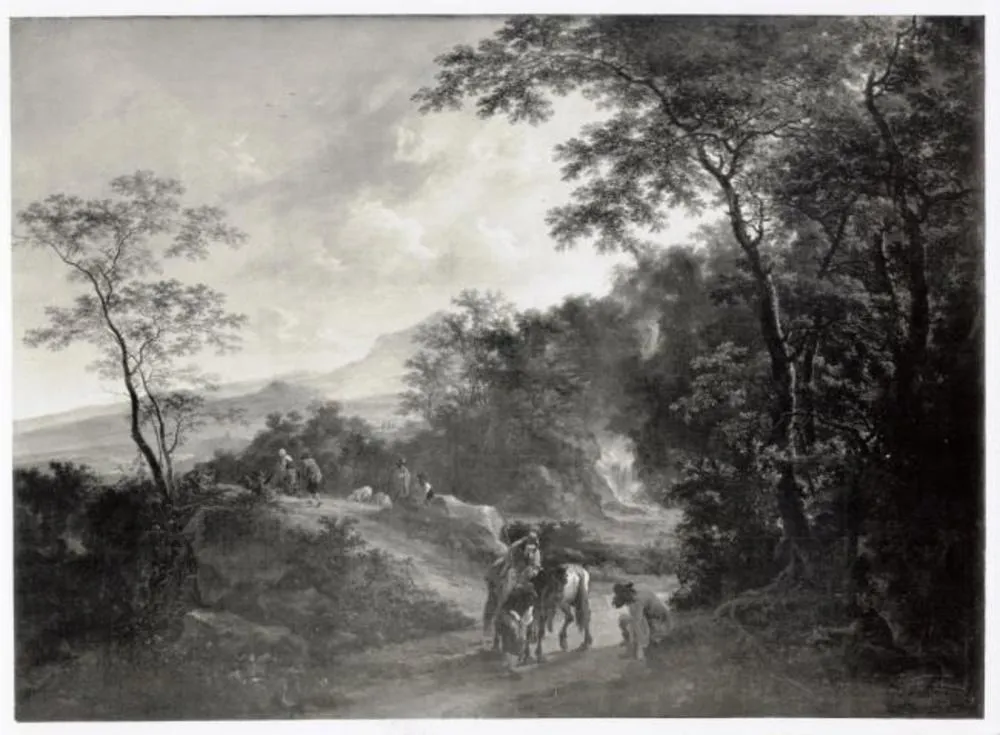 Landscape with Two Men, by Jan Both, oil, 1650